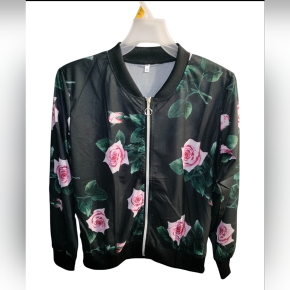 Jackets & Blazers - Floral Black Bomber Jacket